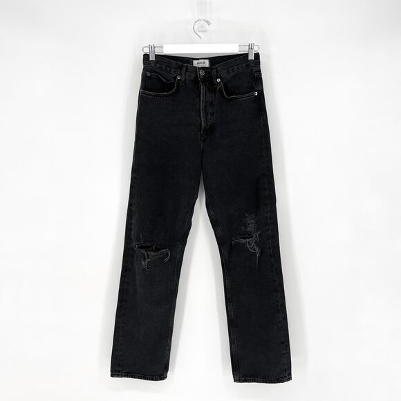 AGOLDE 90s Smokestack Jeans Women’s Size 25 Black Distressed Loose Fit Casual - Picture 2 of 6